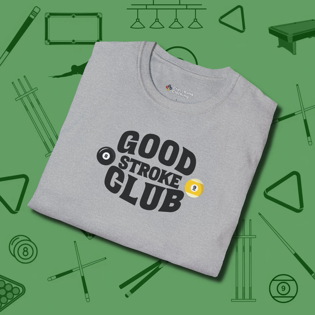 Good Stroke Club T-Shirt, folded view, in Sport Grey your go-to shirt for league night victories