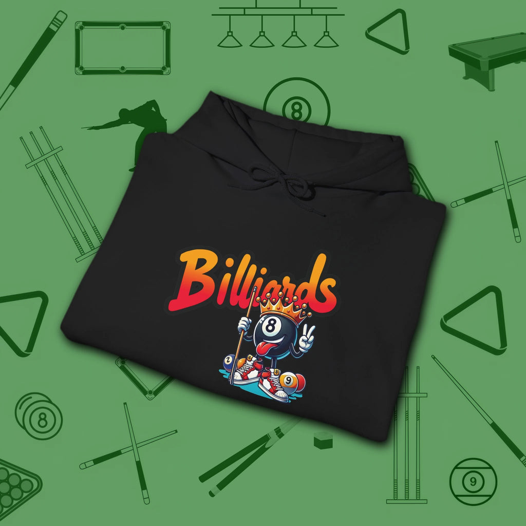 Graffiti Billiards Hoodie, in Black color, pool hoodie, folded view