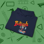 Graffiti Billiards Hoodie, in Navy color, pool hoodie, folded view
