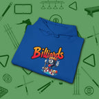 Graffiti Billiards Hoodie, in Royal color, pool hoodie, folded view