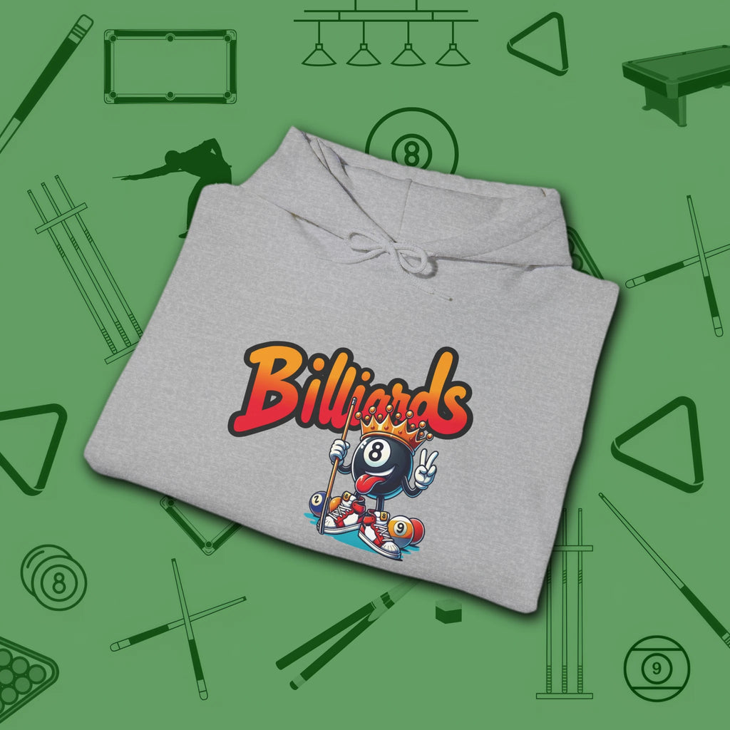 Graffiti Billiards Hoodie, in Sport Grey color, pool hoodie, folded view