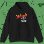 Graffiti Billiards Hoodie, in Black color, pool hoodie, front view