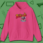 Graffiti Billiards Hoodie, in Heliconia color, pool hoodie, front view