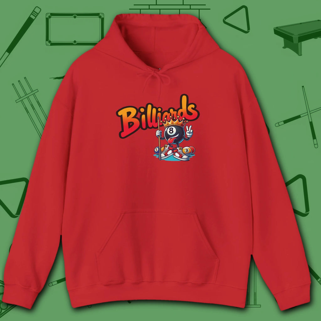 Graffiti Billiards Hoodie, in Red color, pool hoodie, front view