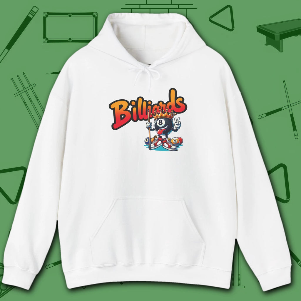 Graffiti Billiards Hoodie, in White color, pool hoodie, front view