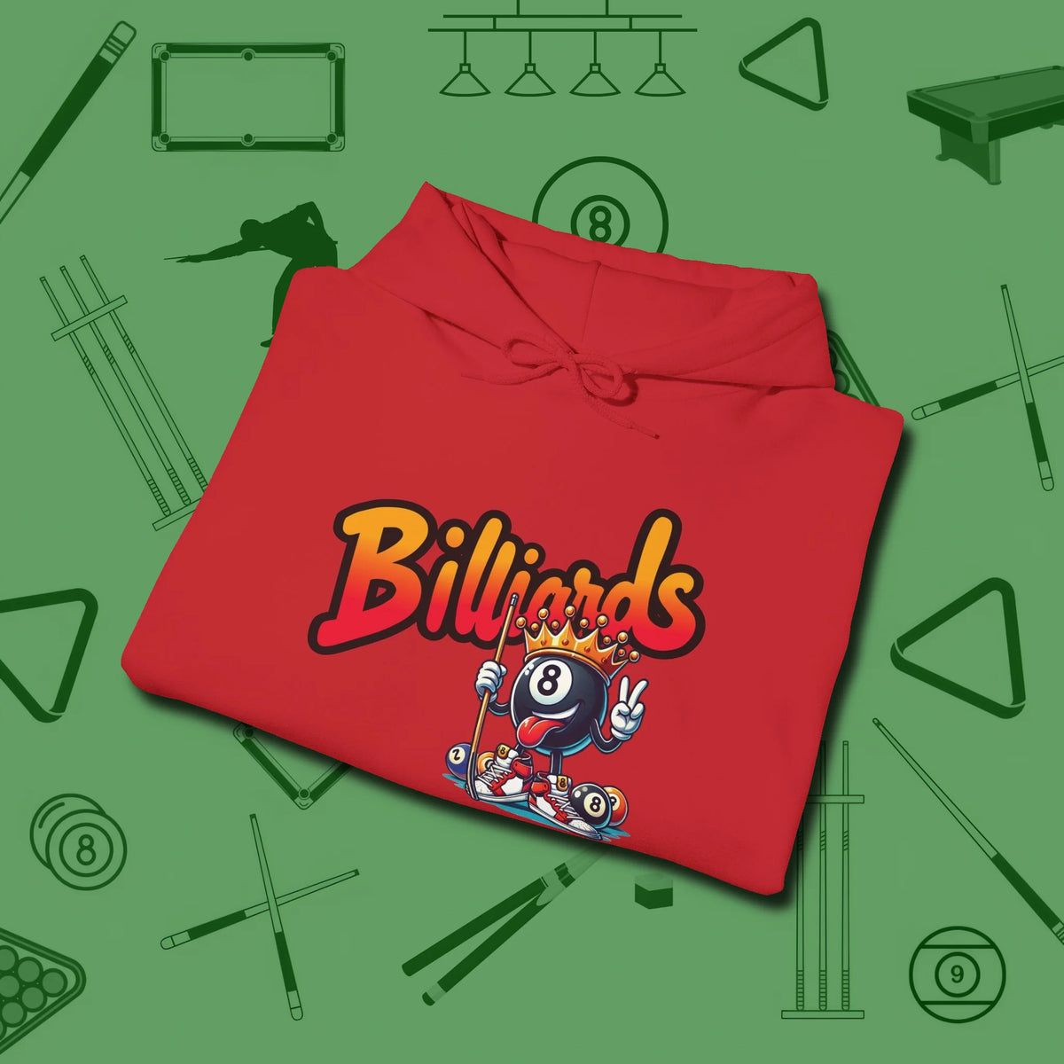Graffiti Billiards Hoodie, folded view, in Red what the real shooters wear