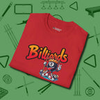 Graffiti Billiards T-Shirt, folded view, in Red like your stroke — smooth and deliberate