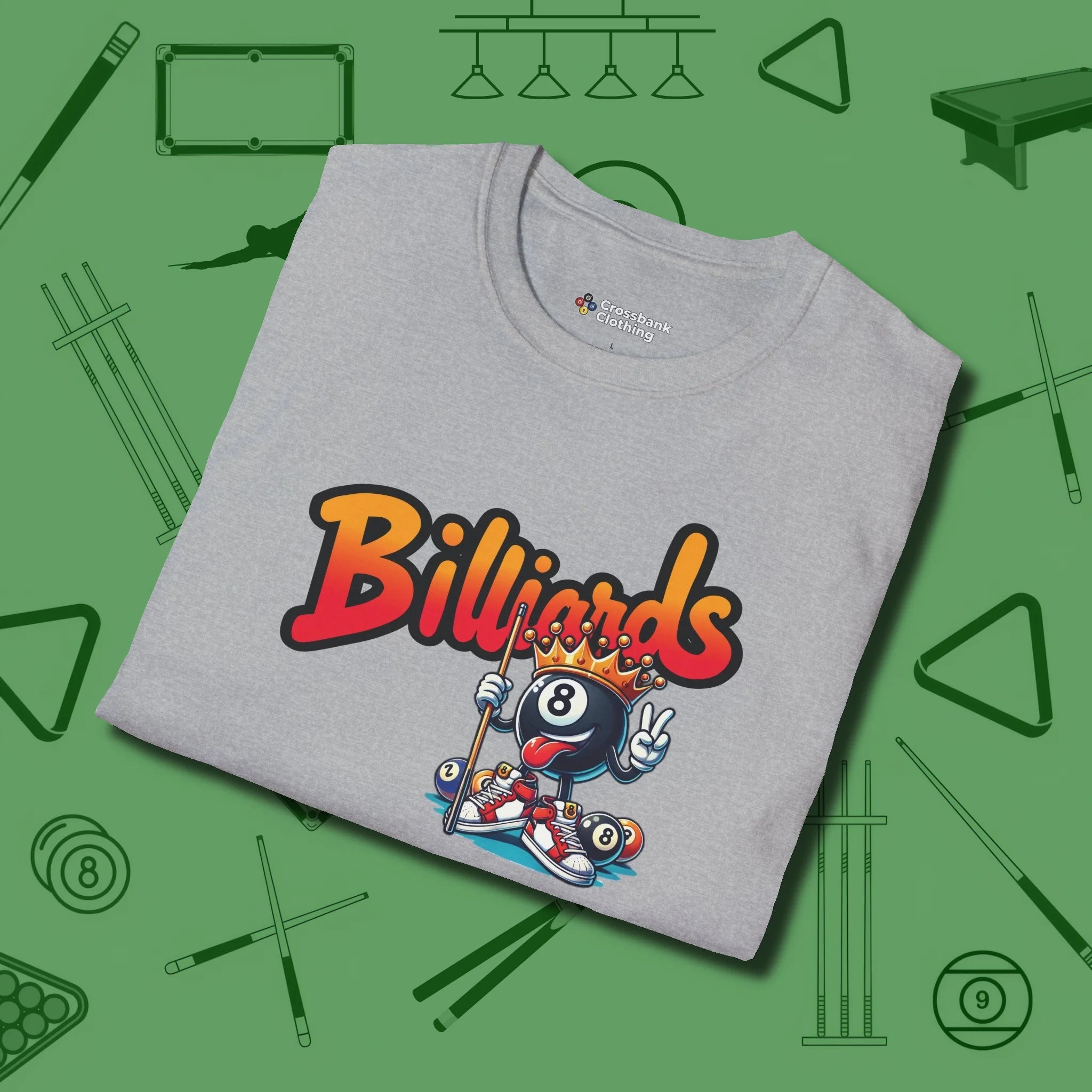 Graffiti Billiards T-Shirt, folded view, in Sport Grey from chalk to clutch, look the part