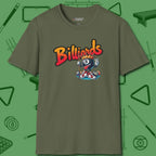 Graffiti Billiards T-Shirt, front view, in Military Green confidence stitched in every seam
