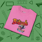 Graffiti Billiards T-Shirt, in Azalea color, pool shirt, folded view
