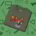 Graffiti Billiards T-Shirt, in Military Green color, pool shirt, folded view