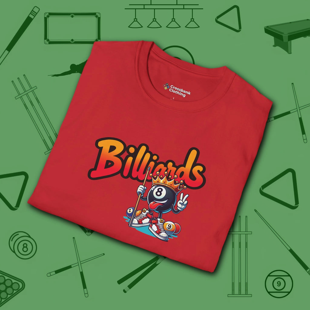 Graffiti Billiards T-Shirt, in Red color, pool shirt, folded view