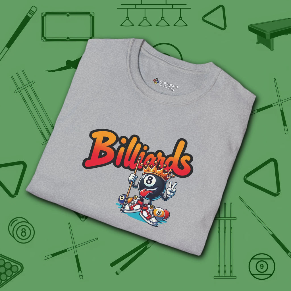 Graffiti Billiards T-Shirt, in Sport Grey color, pool shirt, folded view