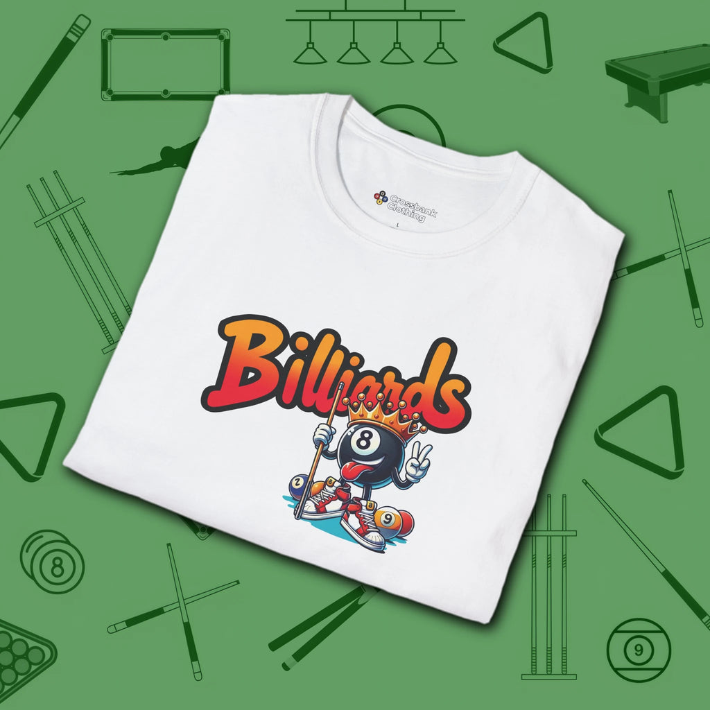 Graffiti Billiards T-Shirt, in White color, pool shirt, folded view