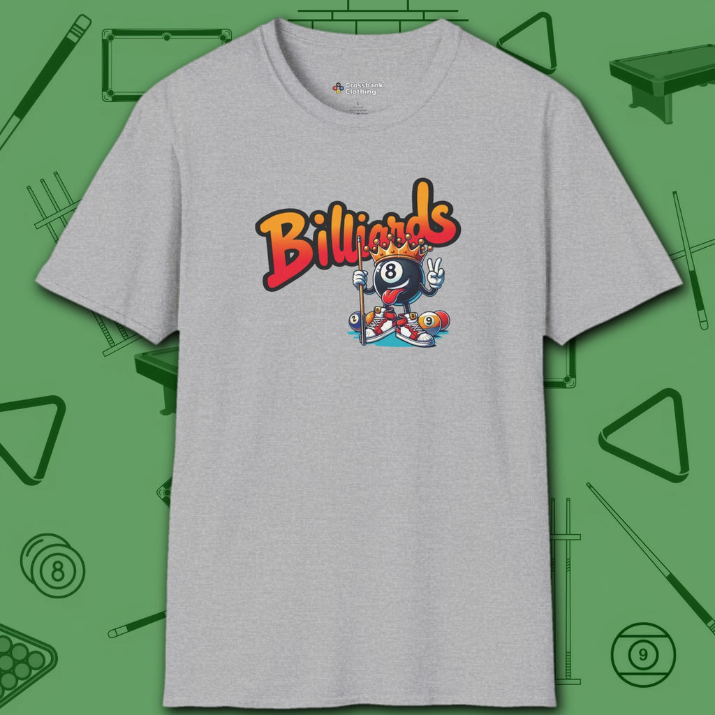 Graffiti Billiards T-Shirt, in Sport Grey color, pool shirt, front view