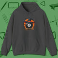 Halloween Witch Eight Ball Hoodie, front view, in Forest Green attitude built for the long haul