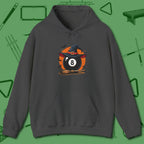 Halloween Witch Eight Ball Hoodie, front view, in Forest Green attitude built for the long haul
