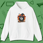Halloween Witch Eight Ball Hoodie, front view, in White what the real shooters wear