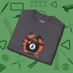 Halloween Witch Eight Ball T-Shirt, folded view, in Charcoal an extension of your pool persona