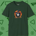 Halloween Witch Eight Ball T-Shirt, front view, in Forest Green designed for dead stroke and deadpan looks