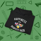 Happiness Is A Perfect Rack Hoodie, in Black color, billiards hoodie, folded view