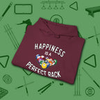 Happiness Is A Perfect Rack Hoodie, in Maroon color, billiards hoodie, folded view