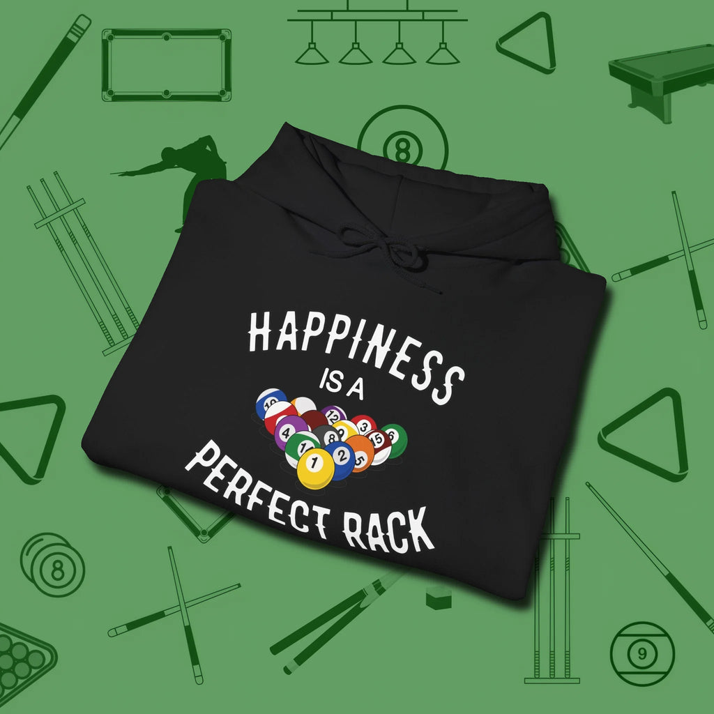 Happiness Is A Perfect Rack Hoodie, folded view, in Black for shooters who dress like they play: sharp