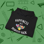 Happiness Is A Perfect Rack Hoodie, folded view, in Black for shooters who dress like they play: sharp