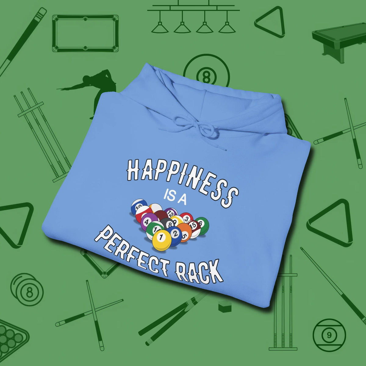 Happiness Is A Perfect Rack Hoodie, folded view, in Carolina Blue from chalk to clutch, look the part