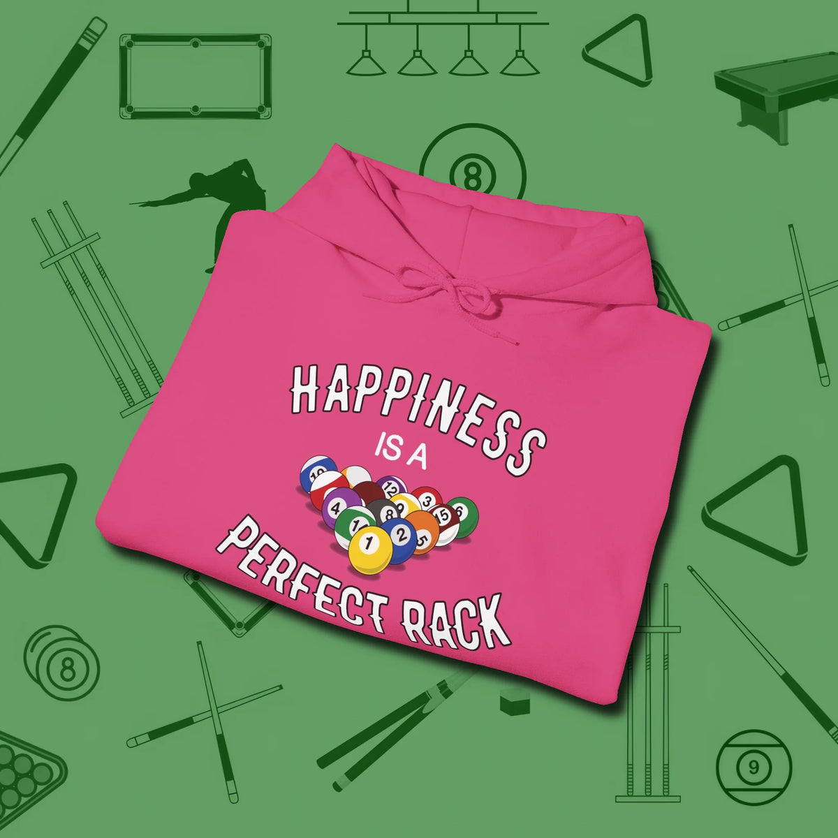 Happiness Is A Perfect Rack Hoodie, folded view, in Heliconia what champions wear between racks