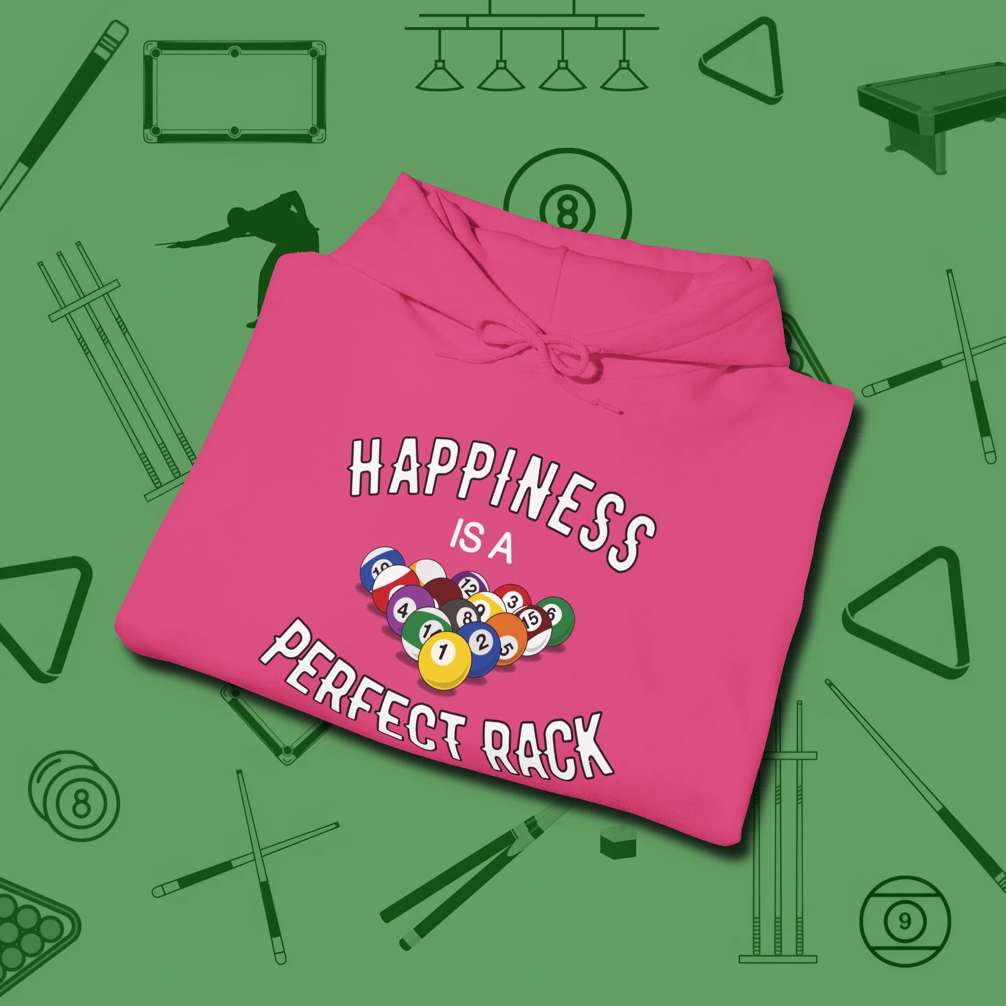 Happiness Is A Perfect Rack Hoodie, folded view, in Heliconia what champions wear between racks