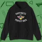 Happiness Is A Perfect Rack Hoodie, front view, in Black what champions wear between racks