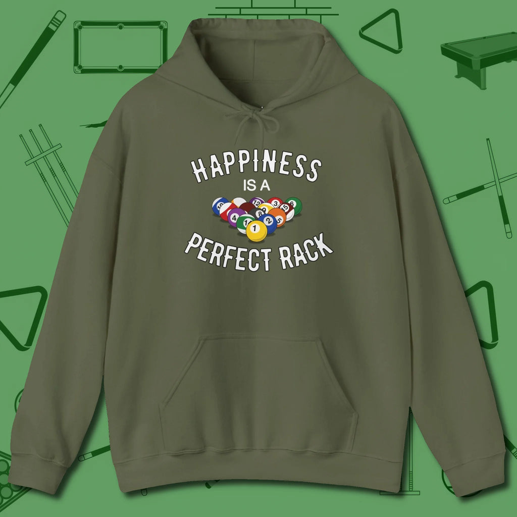 Happiness Is A Perfect Rack Hoodie, front view, in Military Green play in style, win in silence