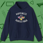 Happiness Is A Perfect Rack Hoodie, front view, in Navy helps your stroke and your style