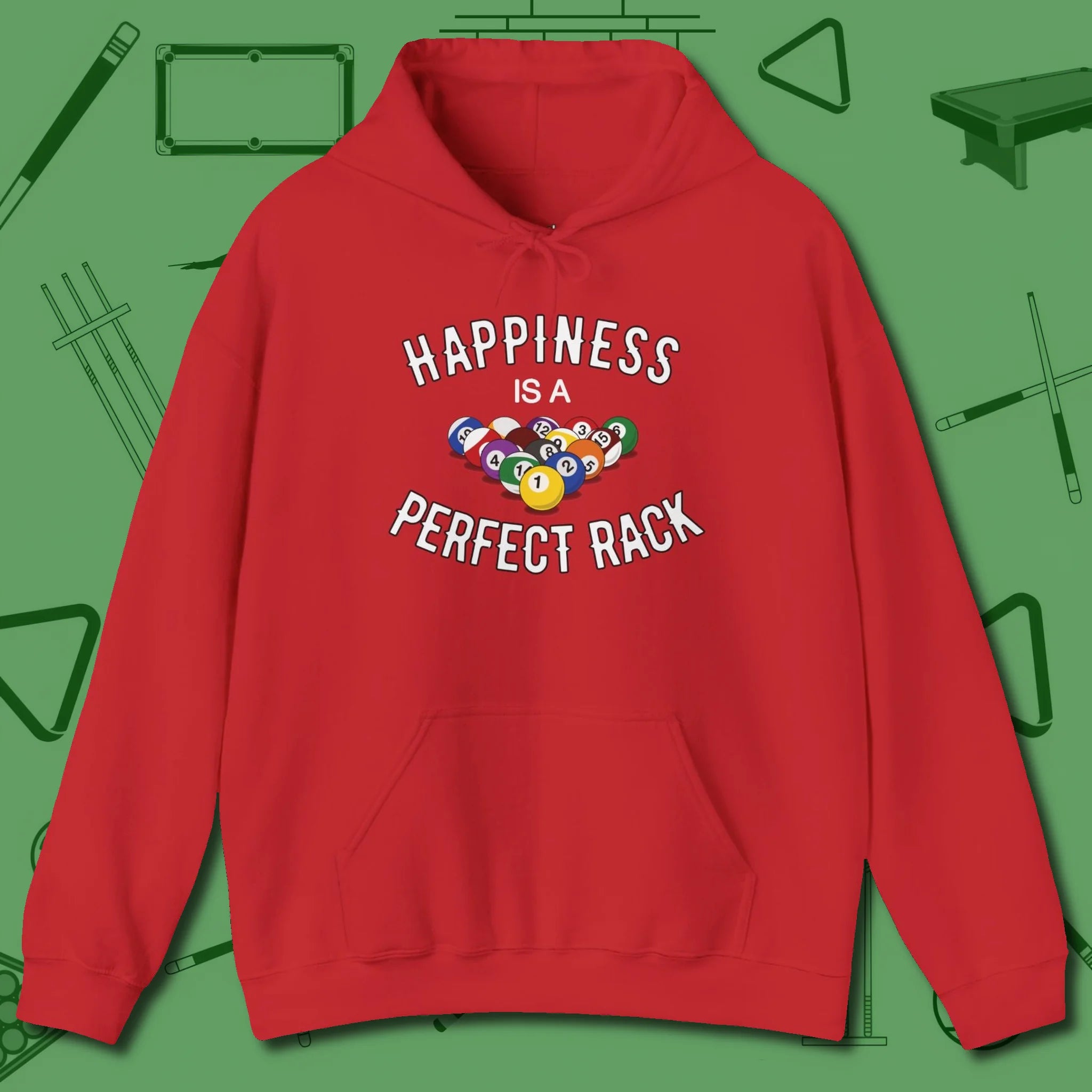 Happiness Is A Perfect Rack Hoodie, front view, in Red for hustlers who keep it honest
