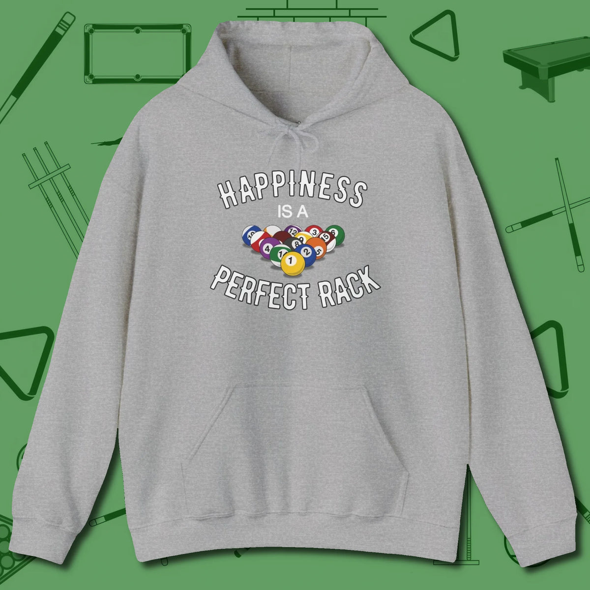 Happiness Is A Perfect Rack Hoodie, front view, in Sport Grey for shooters who dress like they play: sharp