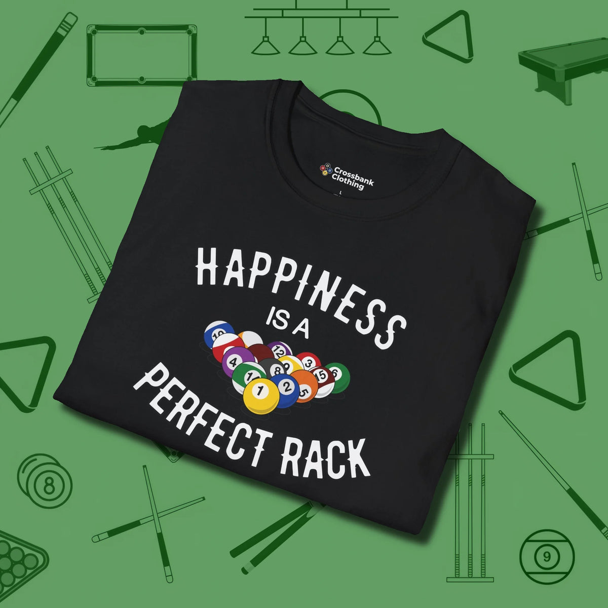 Happiness Is A Perfect Rack T-Shirt, folded view, in Black as serious as your stroke
