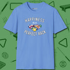 Happiness Is A Perfect Rack T-Shirt, front view, in Carolina Blue like your stroke — smooth and deliberate