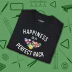 Happiness Is A Perfect Rack T-Shirt, in Black color, billiards shirt, folded view