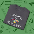 Happiness Is A Perfect Rack T-Shirt, in Charcoal color, billiards shirt, folded view