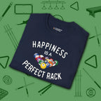 Happiness Is A Perfect Rack T-Shirt, in Navy color, billiards shirt, folded view