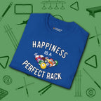 Happiness Is A Perfect Rack T-Shirt, in Royal color, billiards shirt, folded view