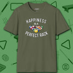 Happiness Is A Perfect Rack T-Shirt, in Military Green color, billiards shirt, front view