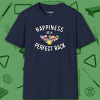 Happiness Is A Perfect Rack T-Shirt, in Navy color, billiards shirt, front view