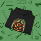 Haunted Eight Ball Pumpkin Hoodie, folded view, in Black styled to dominate from rack to run-out