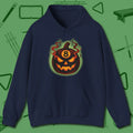 Haunted Eight Ball Pumpkin Hoodie, front view, in Navy because pool isn’t just a game — it’s who you are