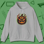 Haunted Eight Ball Pumpkin Hoodie, front view, in Sport Grey earns respect before the first shot