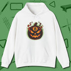 Haunted Eight Ball Pumpkin Hoodie, front view, in White built for bold breaks and quiet confidence