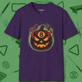 Haunted Eight Ball Pumpkin T-Shirt, front view, in Purple