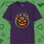 Haunted Eight Ball Pumpkin T-Shirt, front view, in Purple